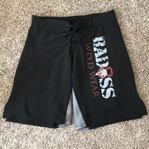 Black CrossFit shorts. Velcro and drawstring